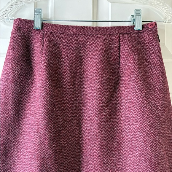 Laura Ashley Wool Maxi Pencil Skirt Herringbone Pattern Pink Burgundy Size 6 - Picture 3 of 10